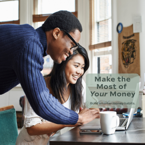 A man and woman reviewing finances on a laptop while discussing financial organization tips and money management at home.